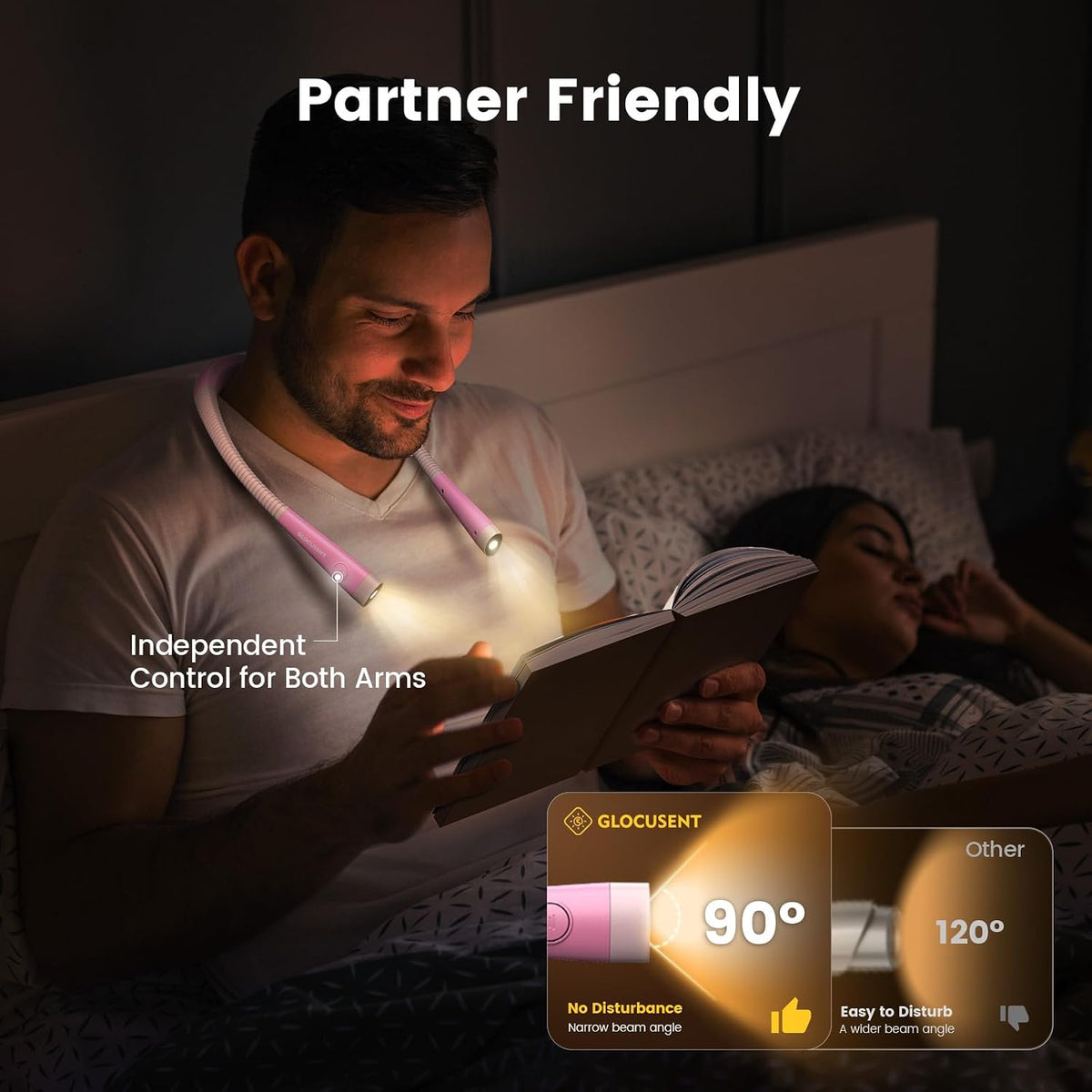 Glocusent Paquete de 2 luces para libros, luz de lectura flexible p...