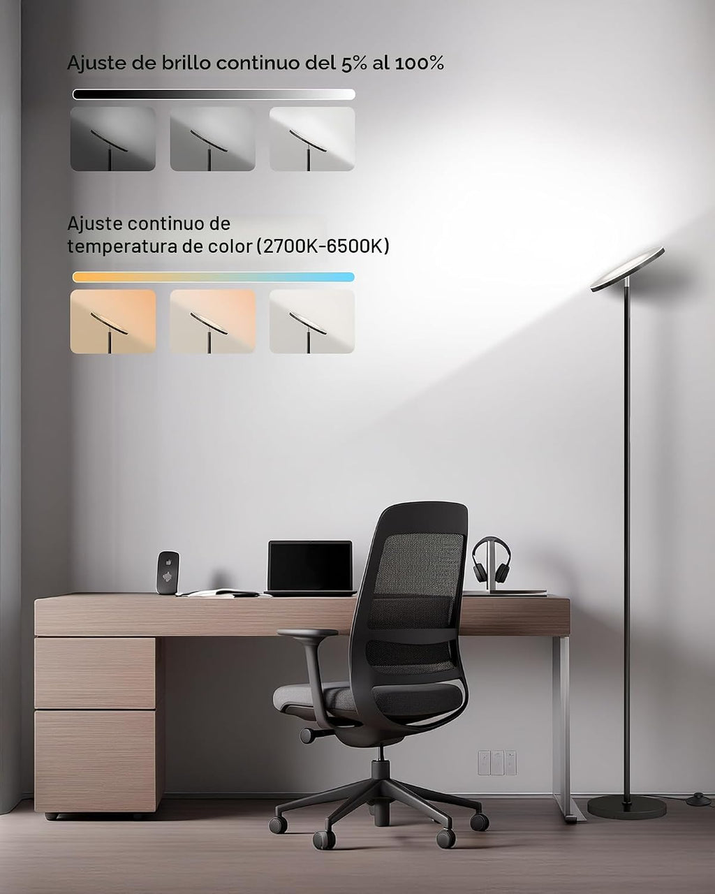 JOOFO Lámpara de pie LED Torchiere con control remoto, lámpara de p...
