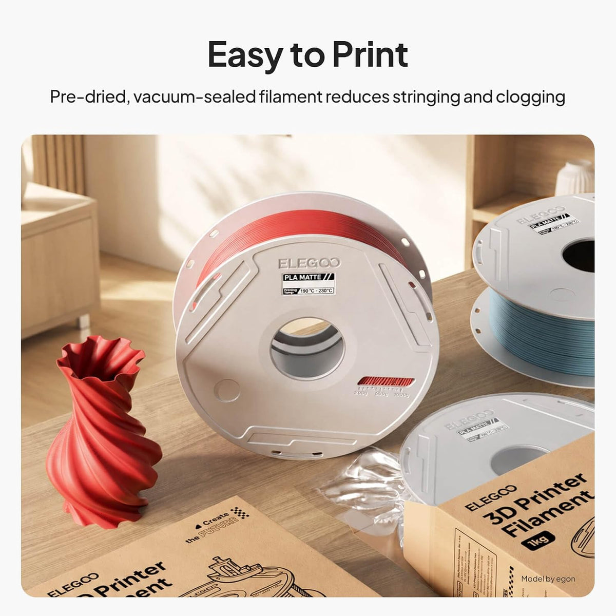 ELEGOO Filamento de impresora 3D PLA mate de 0.07 in, verde menta,...