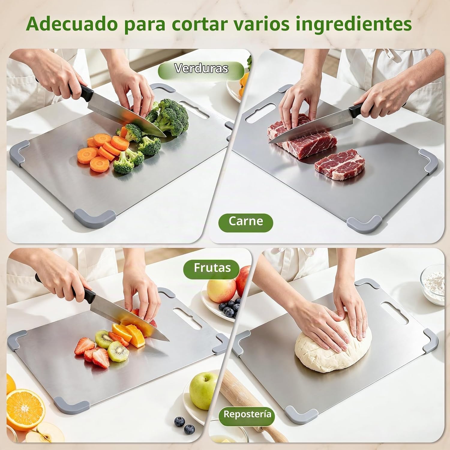 Juego de 3 tablas de cortar de acero inoxidable para cocina, juego...