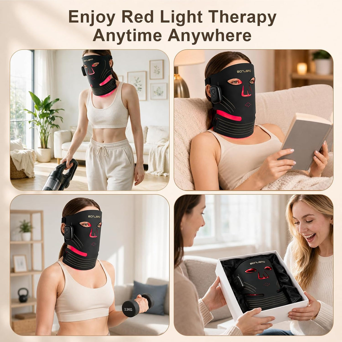 Máscara de la terapia de la luz roja para la cara, máscara ligera |...