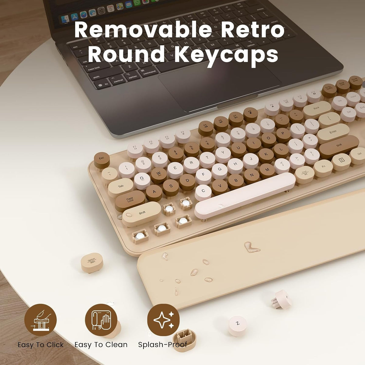 Teclado inalámbrico, teclas redondas, teclado de máquina de escribi...