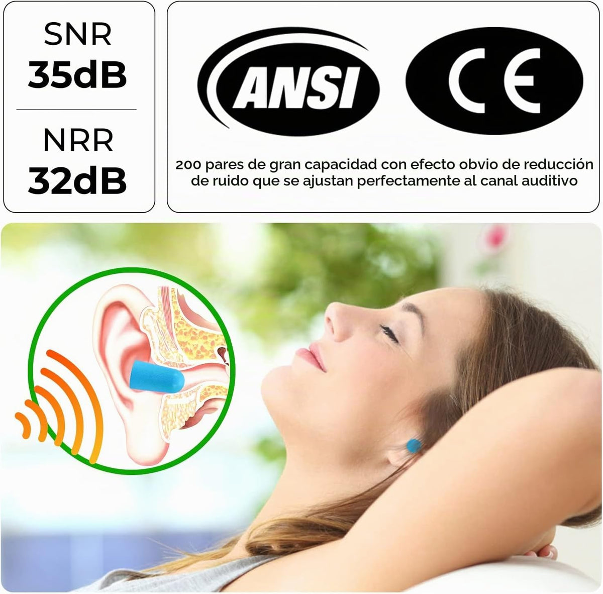 200 pares de tapones para los oídos de espuma, tapones desechables...
