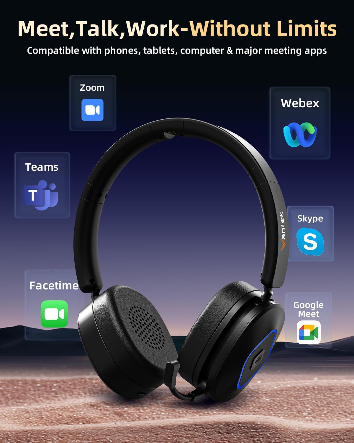 Wantek Auriculares inalámbricos con micrófono para el trabajo, auri...