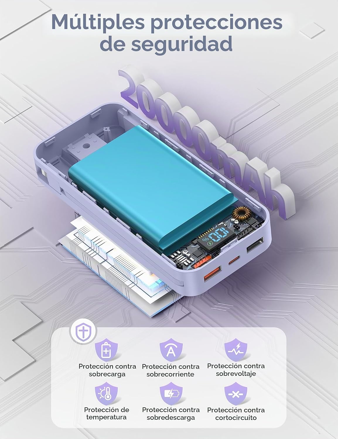 aonidi - Cargador portátil de 20000 mAh con cables integrados y enc...