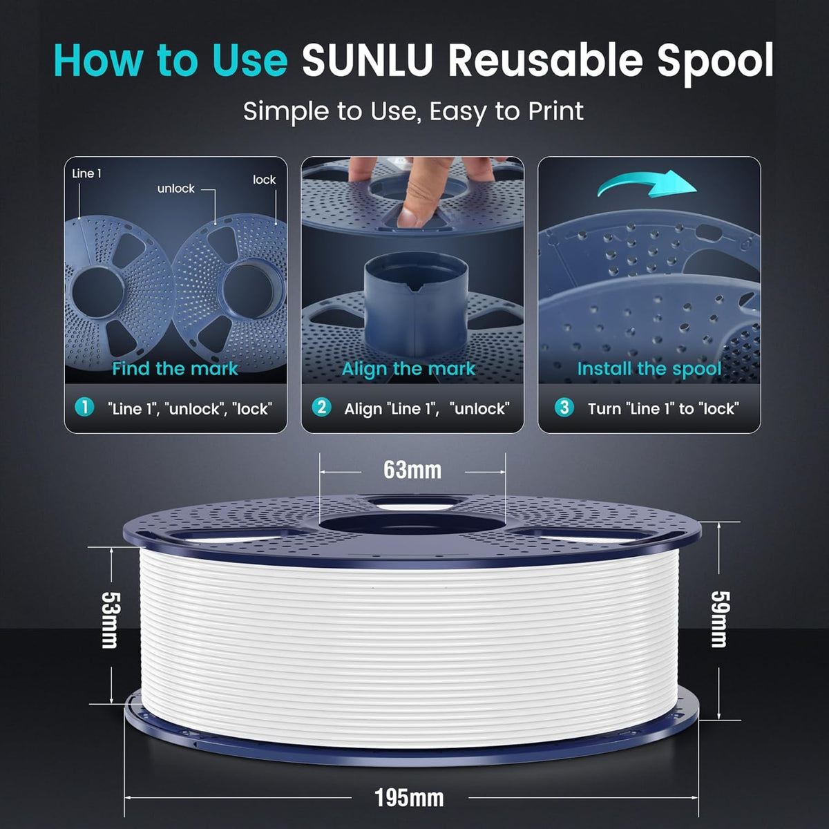 SUNLU - Filamento PLA Plus para impresora 3D de 0.069 in, paquete d...