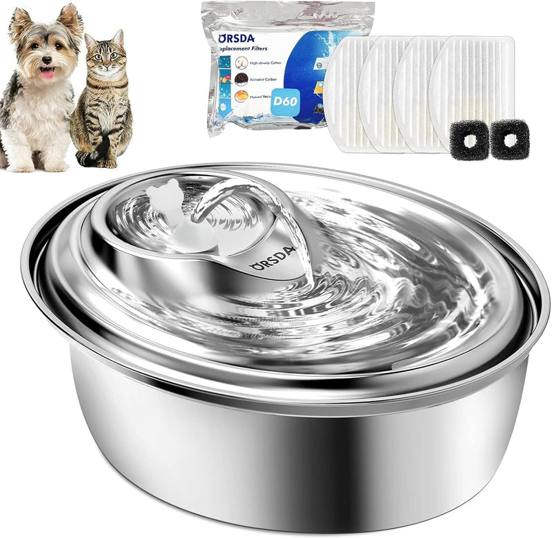 ORSDA - Fuente de agua de acero inoxidable para gatos, fuente de ag...