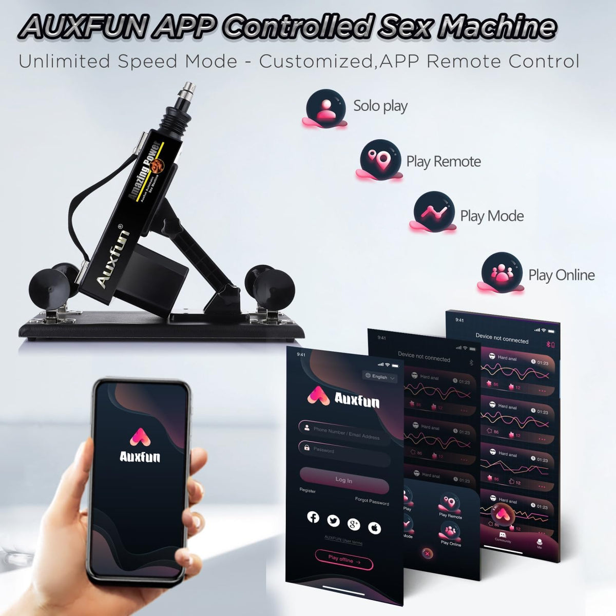 Máquina sexual, AUXFUN máquina automática de consolador con control...