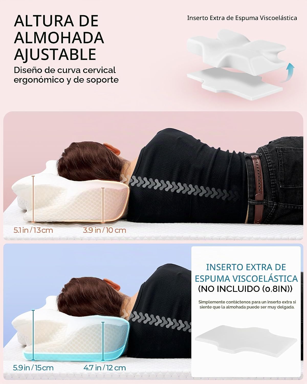Elviros Almohadas cervicales de espuma viscoelástica para aliviar e...