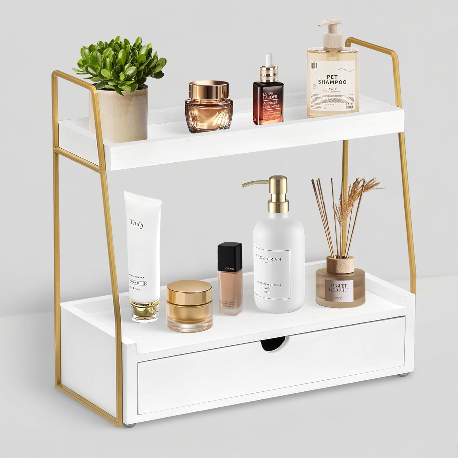 Organizador de baño de 2 niveles con cajón, organizador de encimera...