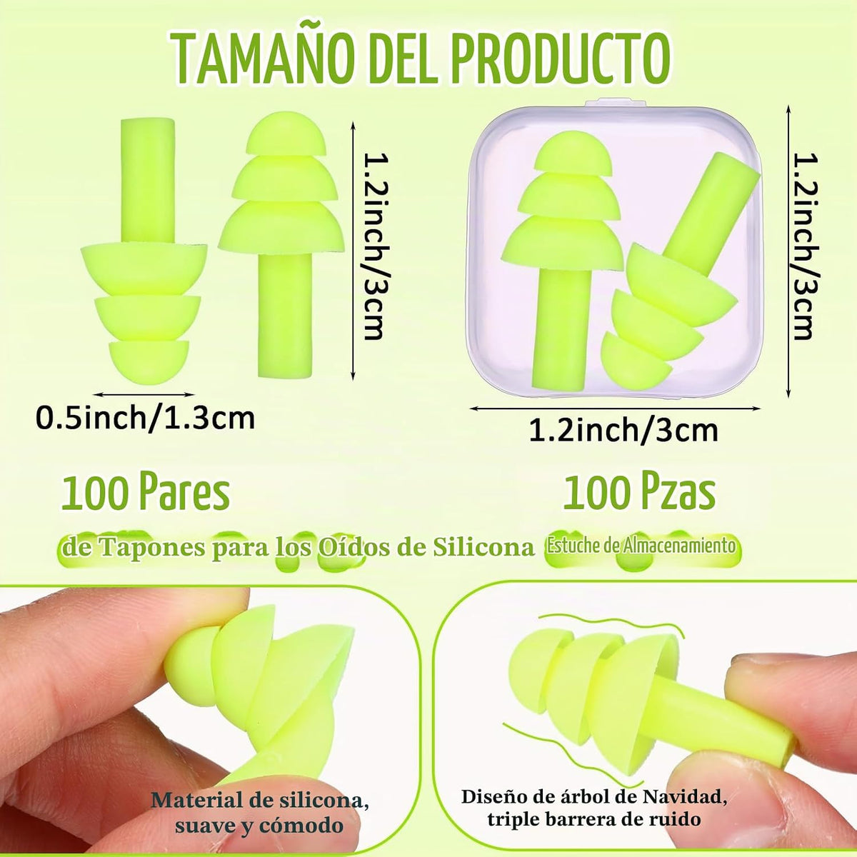 Trelaco - 100 pares de tapones de silicona para los oídos a granel...