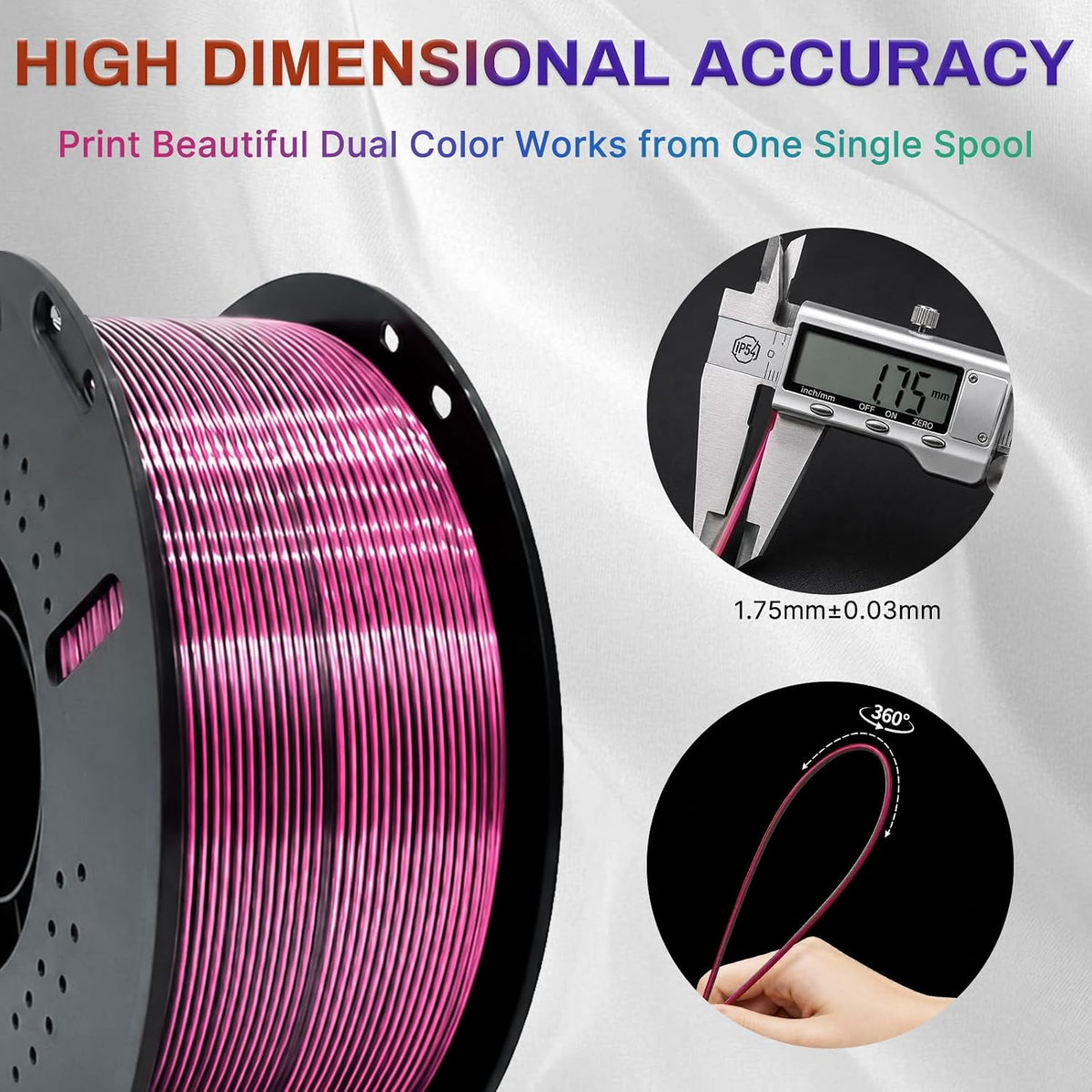 Colourbing Filamento de impresora 3D PLA+ de seda presecado de dobl...