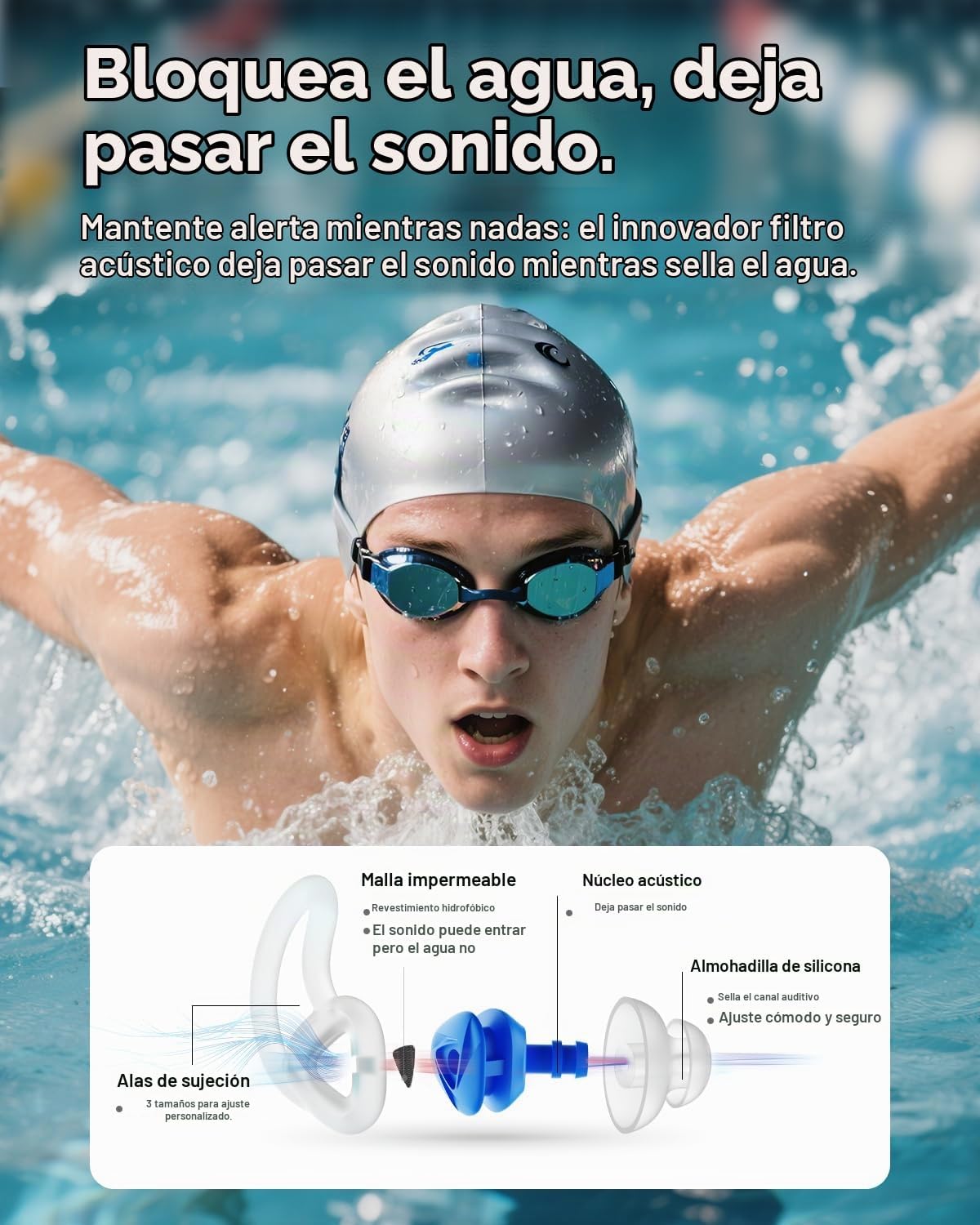 Tapones para los oídos para nadar \u2013 2 pares de tapones de sili...