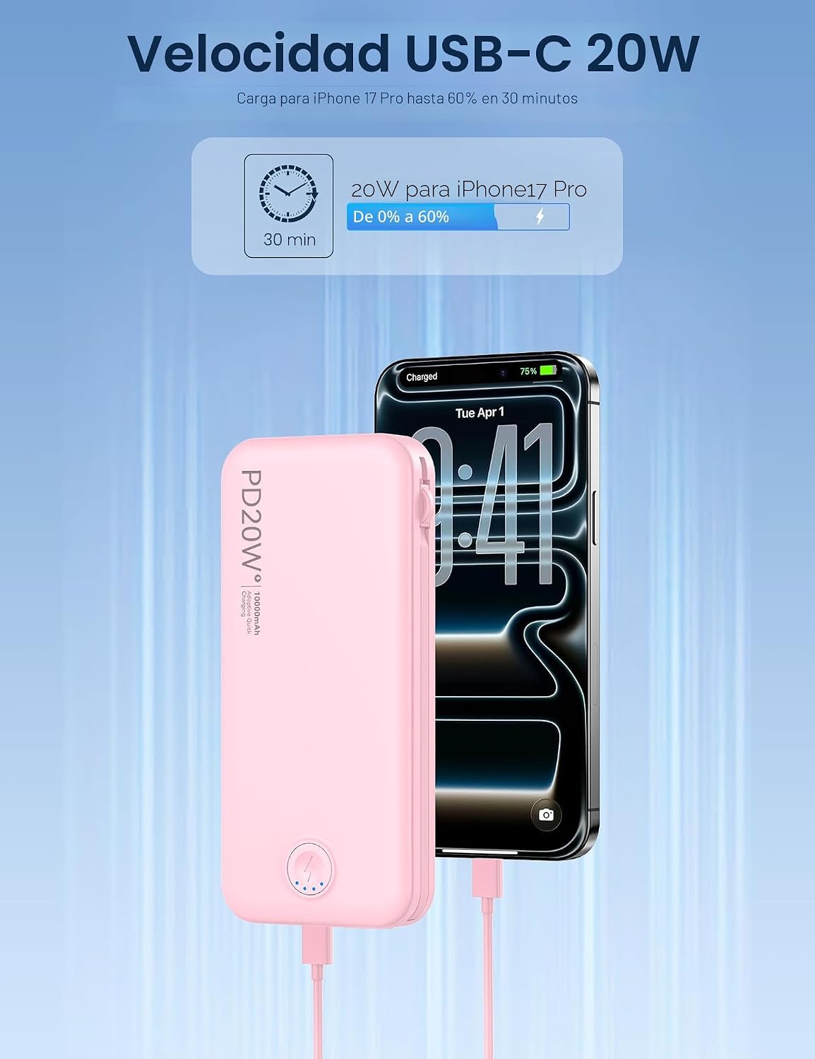 Cargador portátil Nusyddy de carga rápida de 10000 mAh con enchufe...