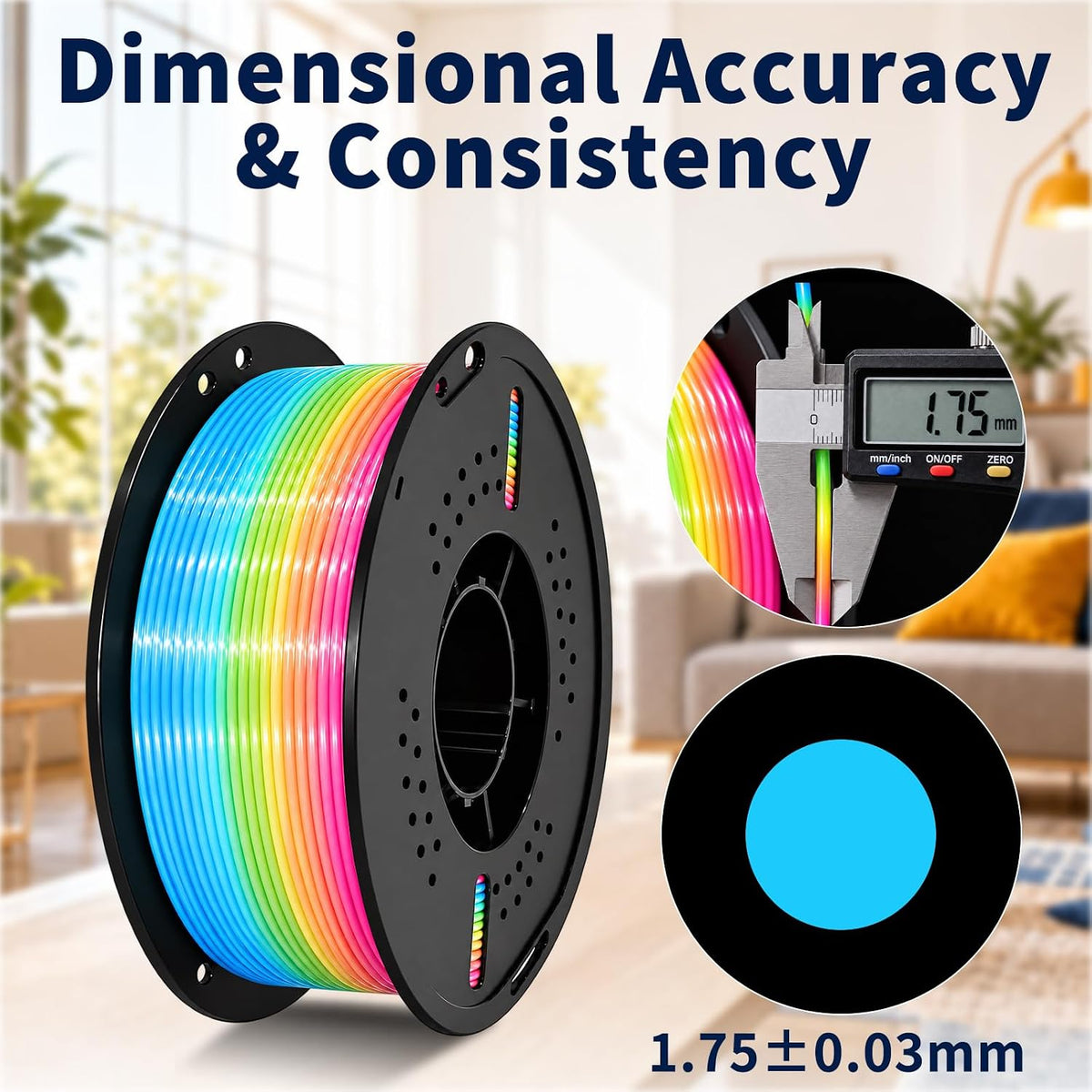 Filamento de impresora 3D Peach Silk Rainbow PLA+ de 0.07 in, 2.2 l...