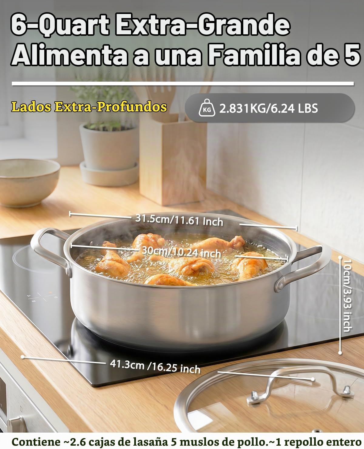 LOLYKITCH Juego de cacerola para saltear de acero inoxidable de tre...