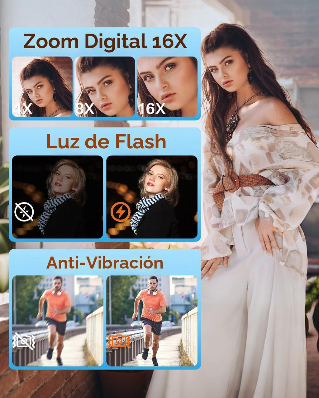 Cámara digital, cámara digital de enfoque automático 4K 64MP con cá...