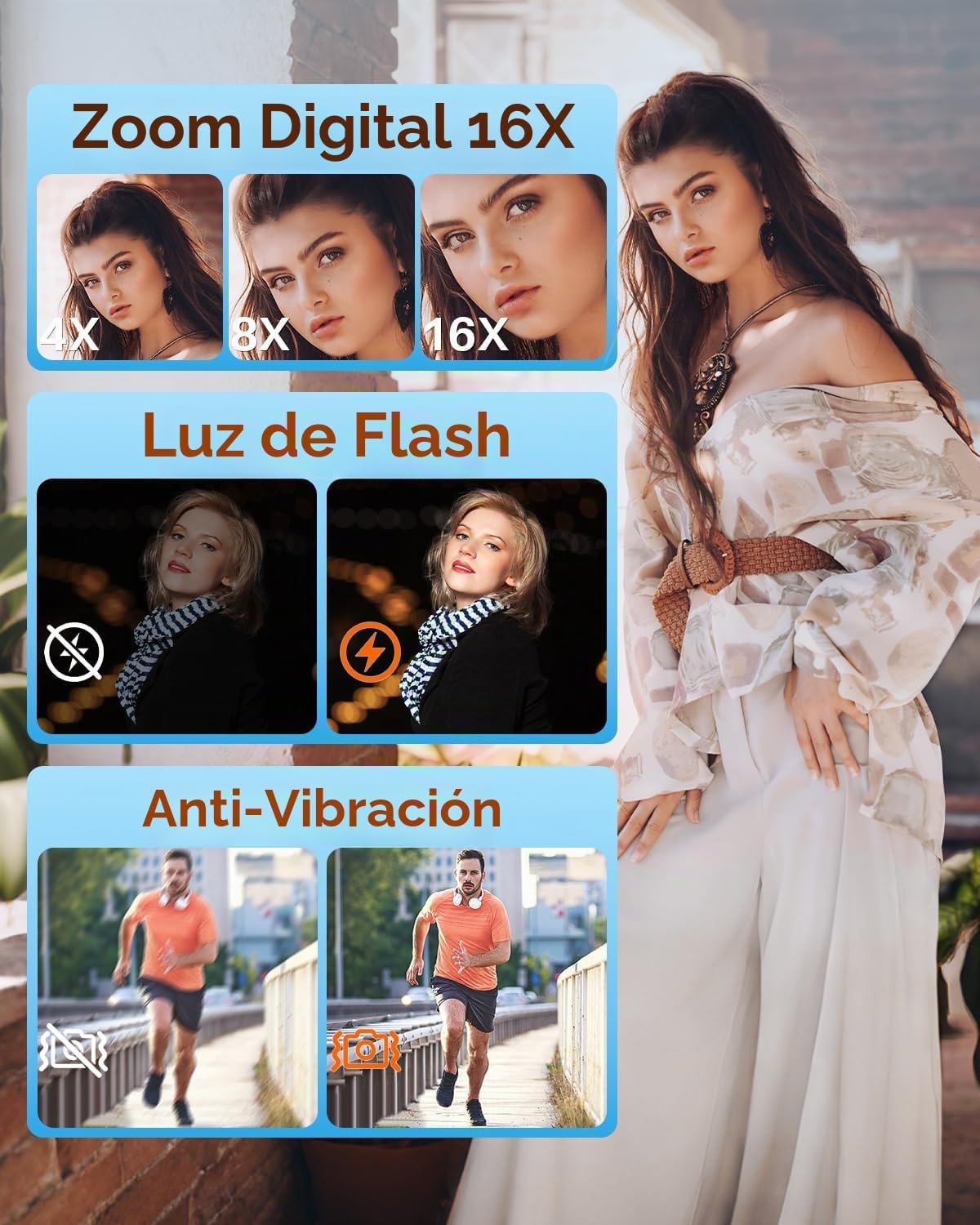 Cámara digital, cámara digital de enfoque automático 4K 64MP con cá...