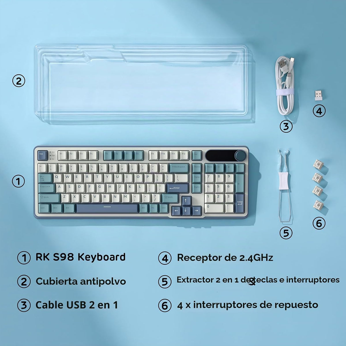 RK ROYAL KLUDGE S98 Teclado mecánico con pantalla inteligente y per...