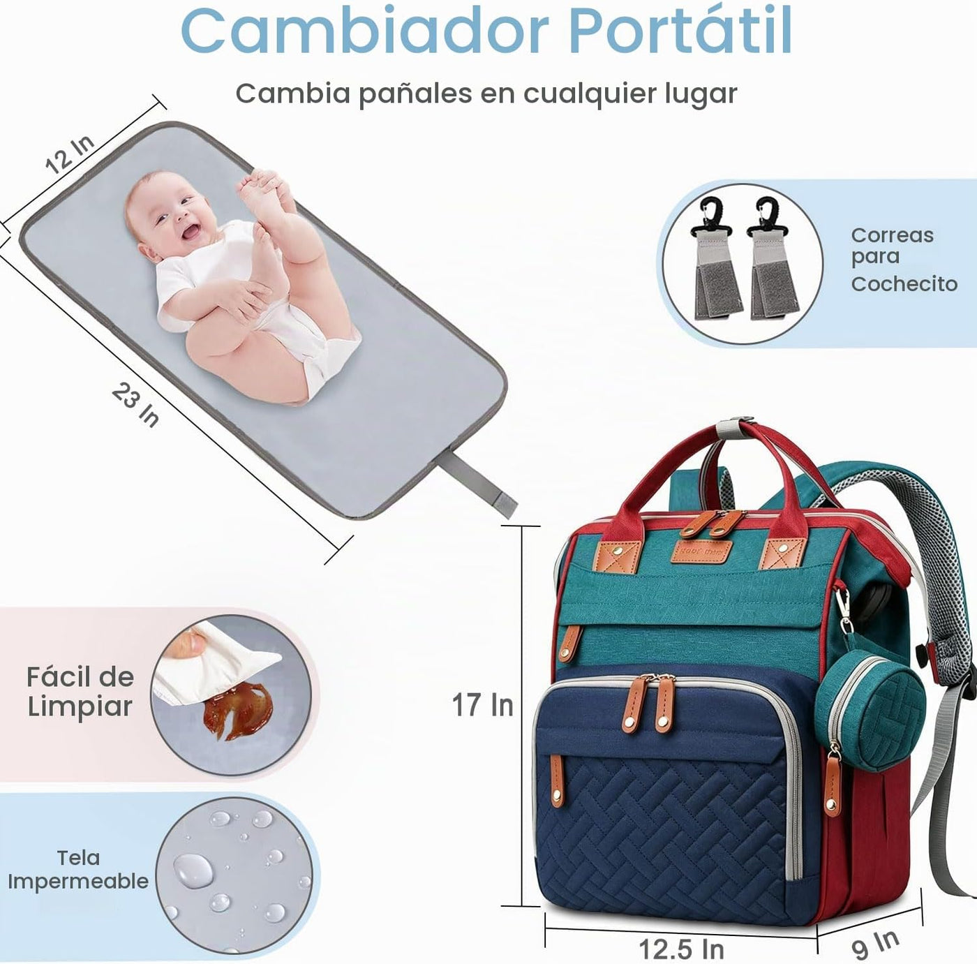 SHITIESHOU Bolsa de pañales para mamá y papá, con cambiador, 19 bol...