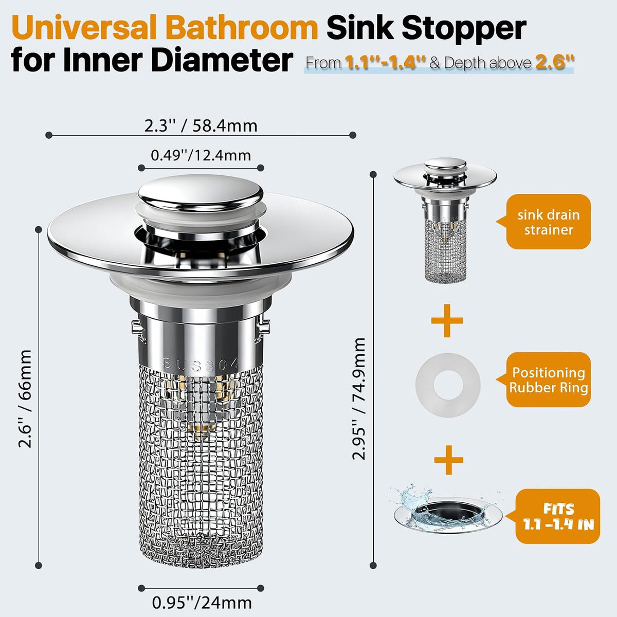 Paquete de 4 tapones de drenaje para fregadero de baño, tapón de dr...