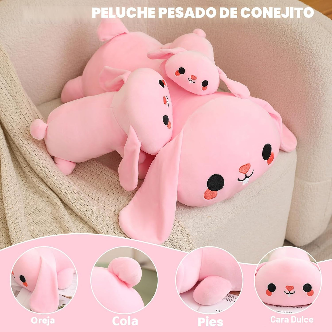 TOYSYM Animales de Peluche con Peso, Conejo de Peluche de 3.74 libr...