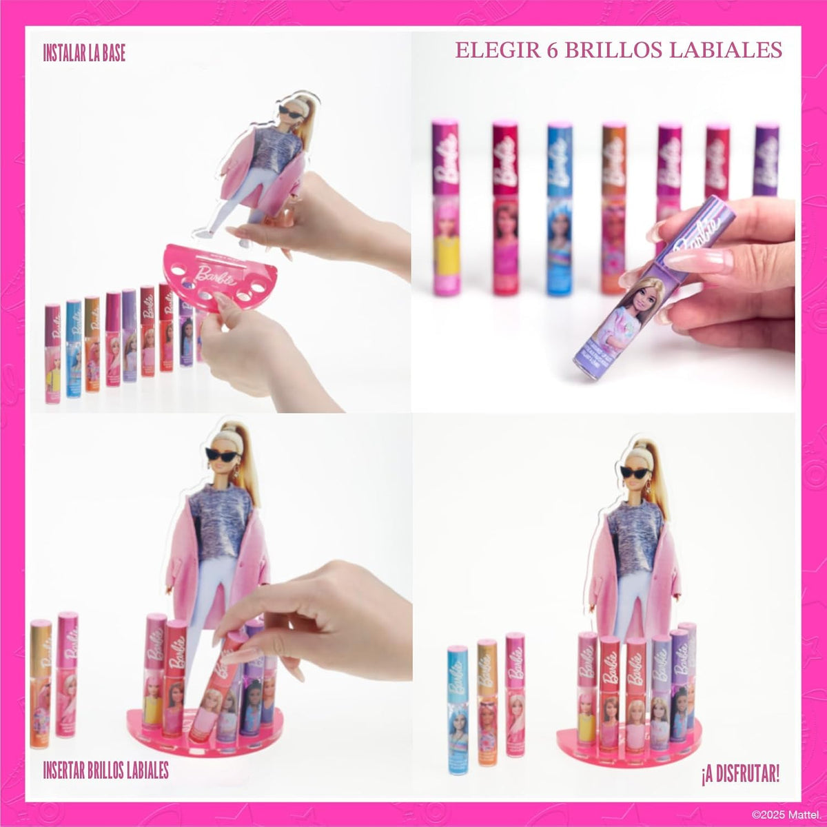 Barbie - Juego de brillo de labios con soporte de exhibición, a bas...