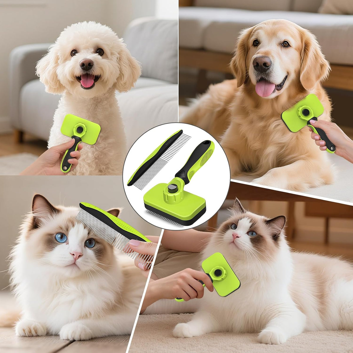 2 PCS Cepillo Slicker Autolimpiante y Peine para Perros - Herramien...