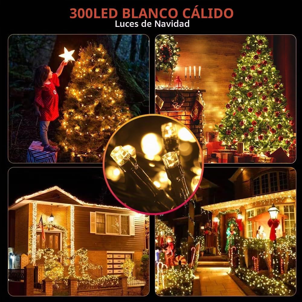 MZD8391 300 luces LED de Navidad de 105 pies, para interiores y ext...