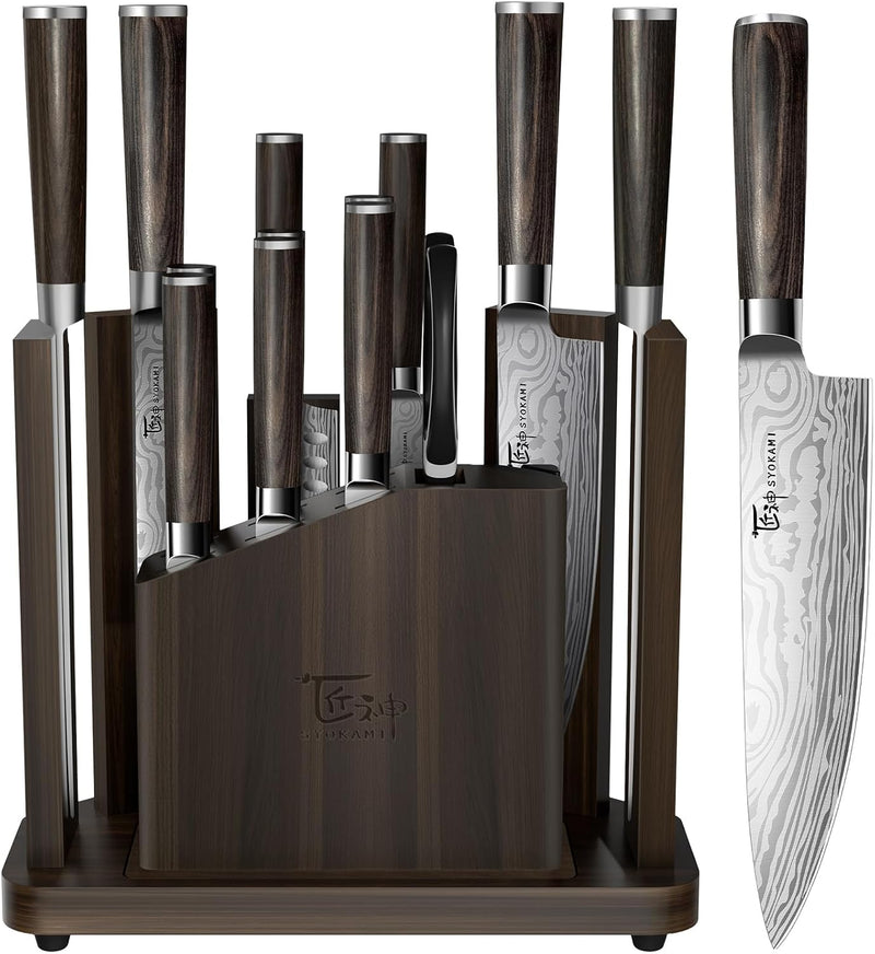SYOKAMI Juego de cuchillos de cocina de 15 piezas con bloque magnét...