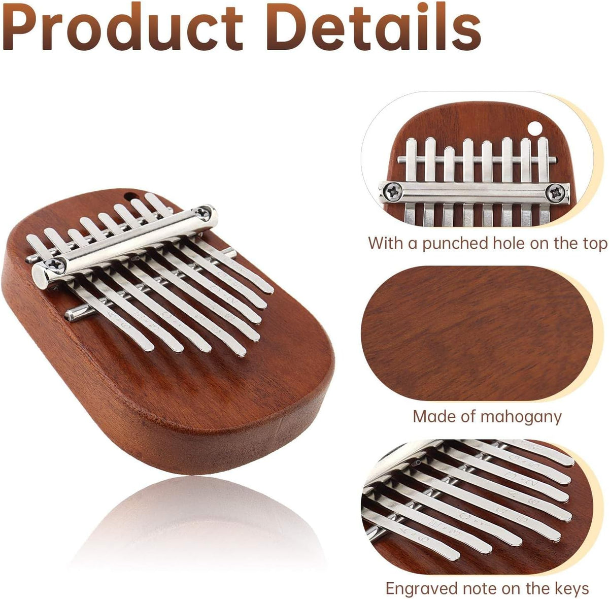 Mini piano de pulgar de 8 teclas, piano de pulgar de madera marimba...