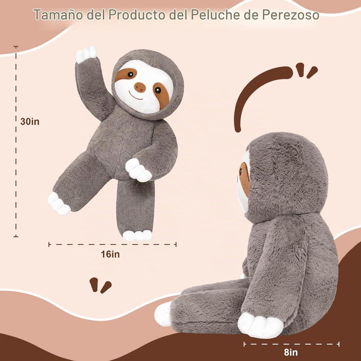 SQEQE Perezoso gigante de peluche de 30 pulgadas, perezoso de peluc...
