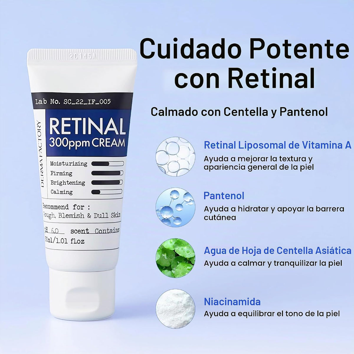 DERMA FACTORY Crema de noche retinal con centella y pantenol, 1.01...