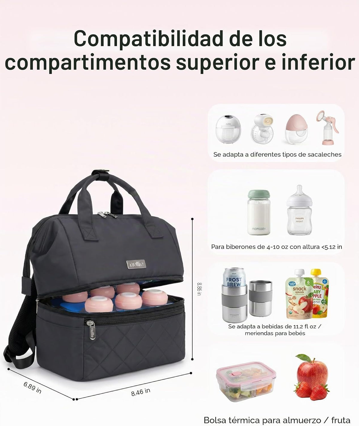 Nuliie Bolsa portátil para extractor de leche con compartimento | E...