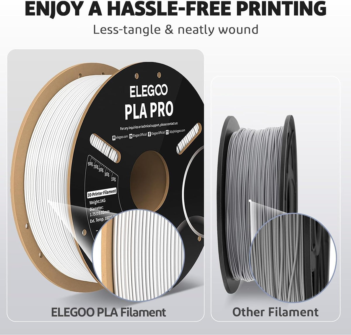 ELEGOO PLA PRO Filamento 1.75mm Negro &amp; Blanco 4KG, Velocidad d...