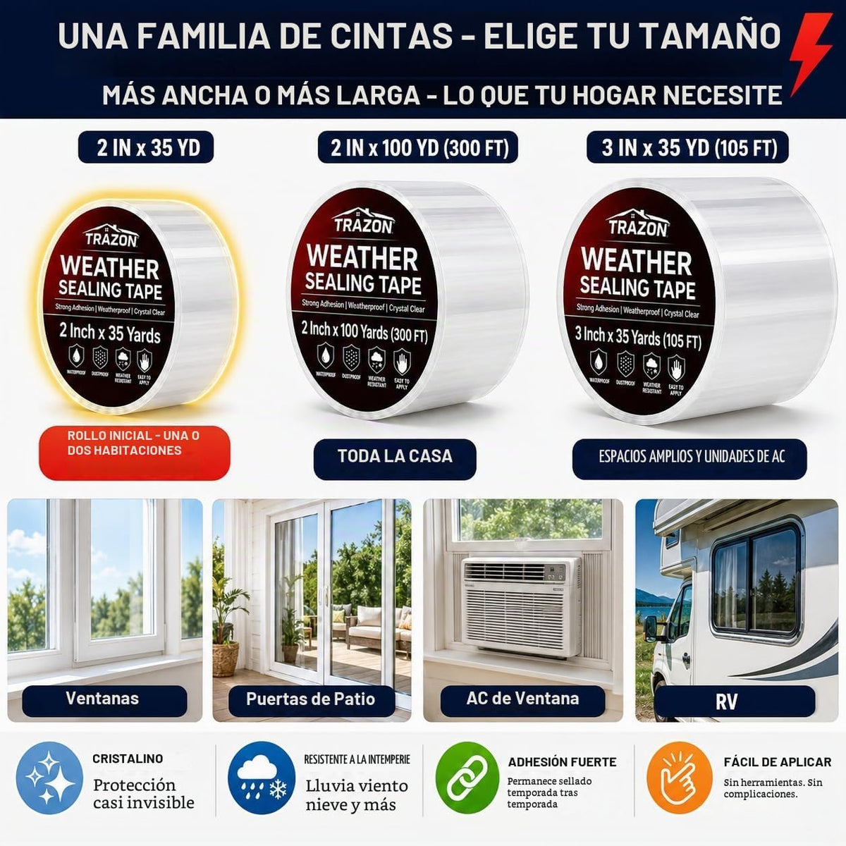 Cinta aislante ultra transparente para ventanas, 2 pulgadas x 35 ya...