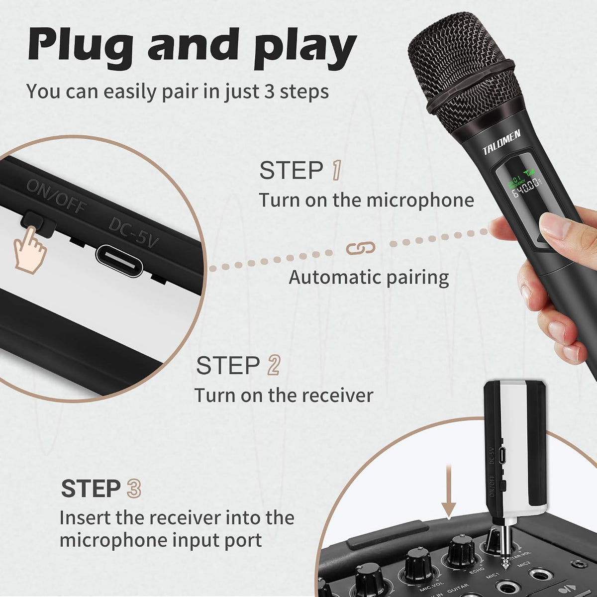 talomen Micrófonos inalámbricos para karaoke, micrófono recargable,...