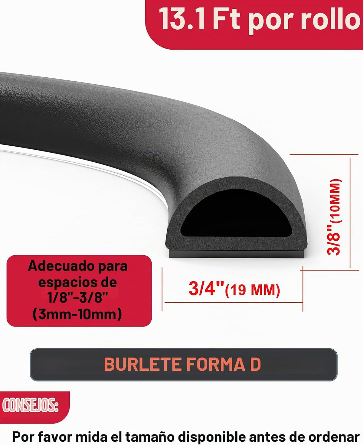CHUANJI Burlete de goma autoadhesivo para puerta, en forma de D, ti...