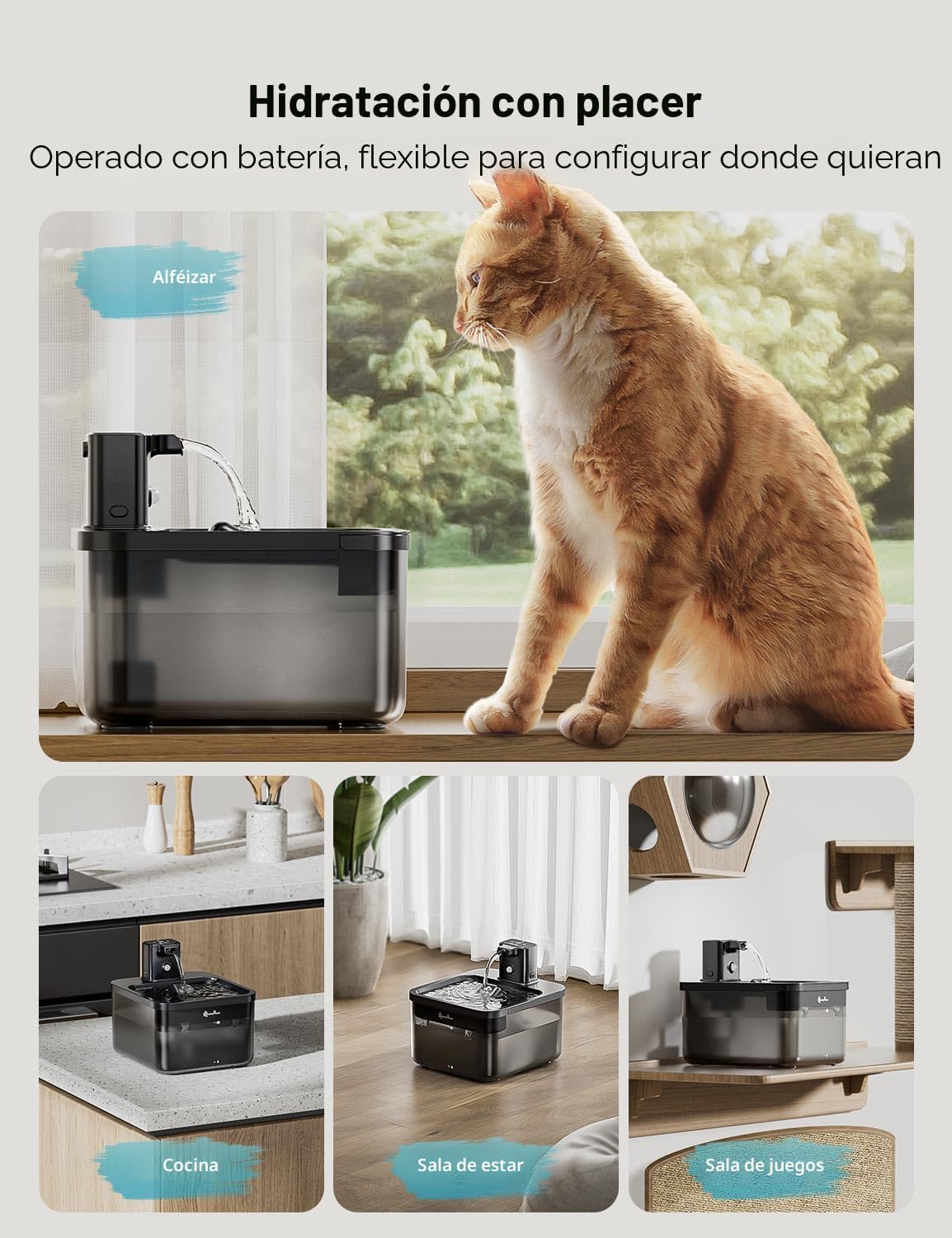 Fuente de agua para gatos DownyPaws Inalámbrica, 84oz\/2.5L Fursink...