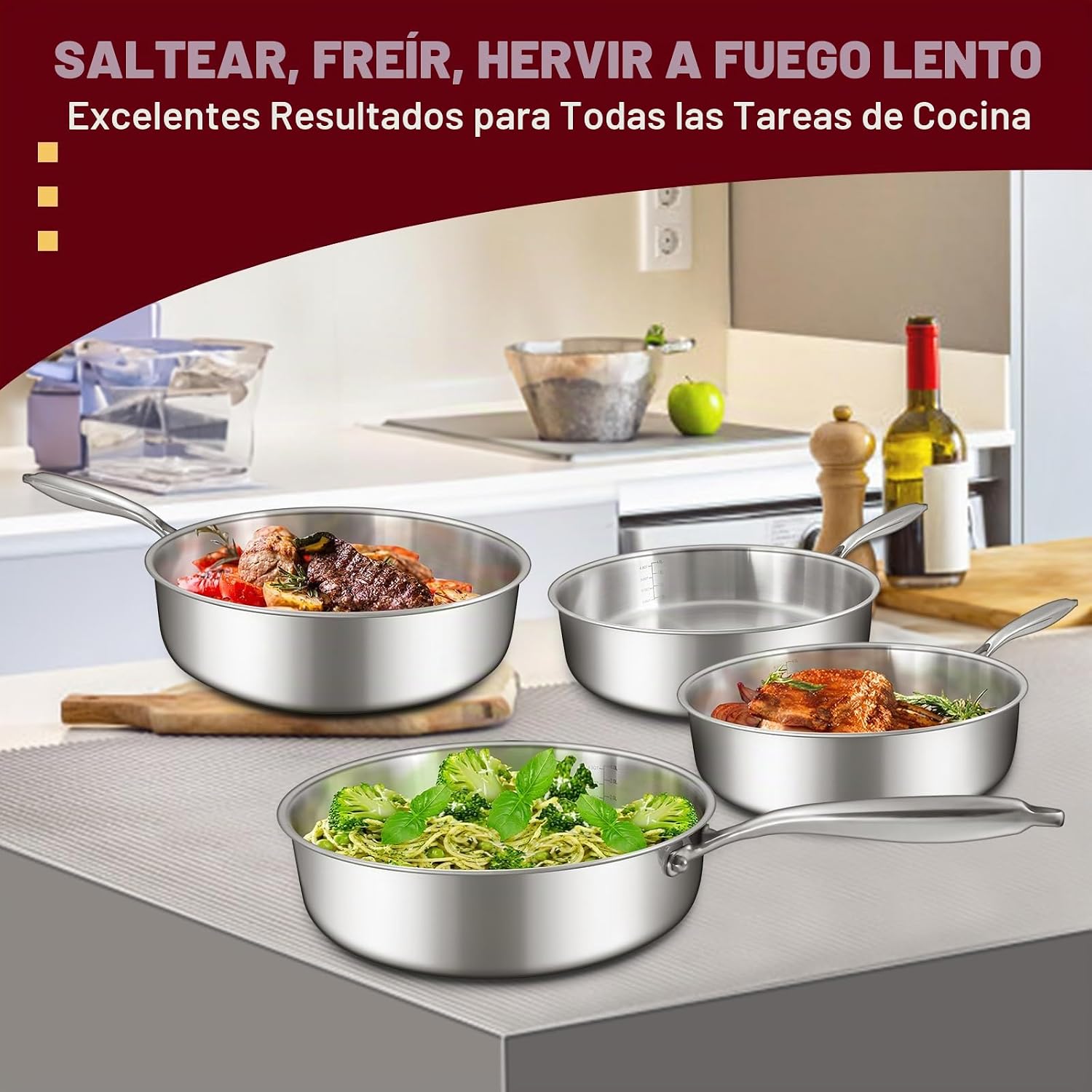 EWFEN Sartén de Acero Inoxidable de Tres Capas de 12 Pulgadas, Sart...