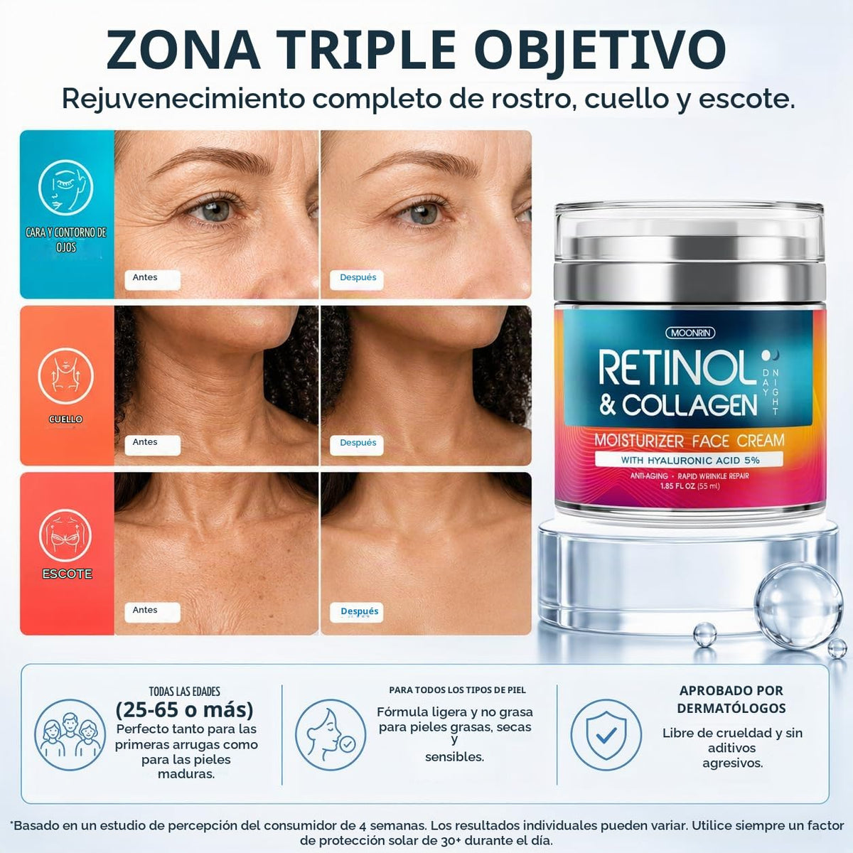 Crema de retinol para cara con ácido hialurónico \u2013 Hidratante...