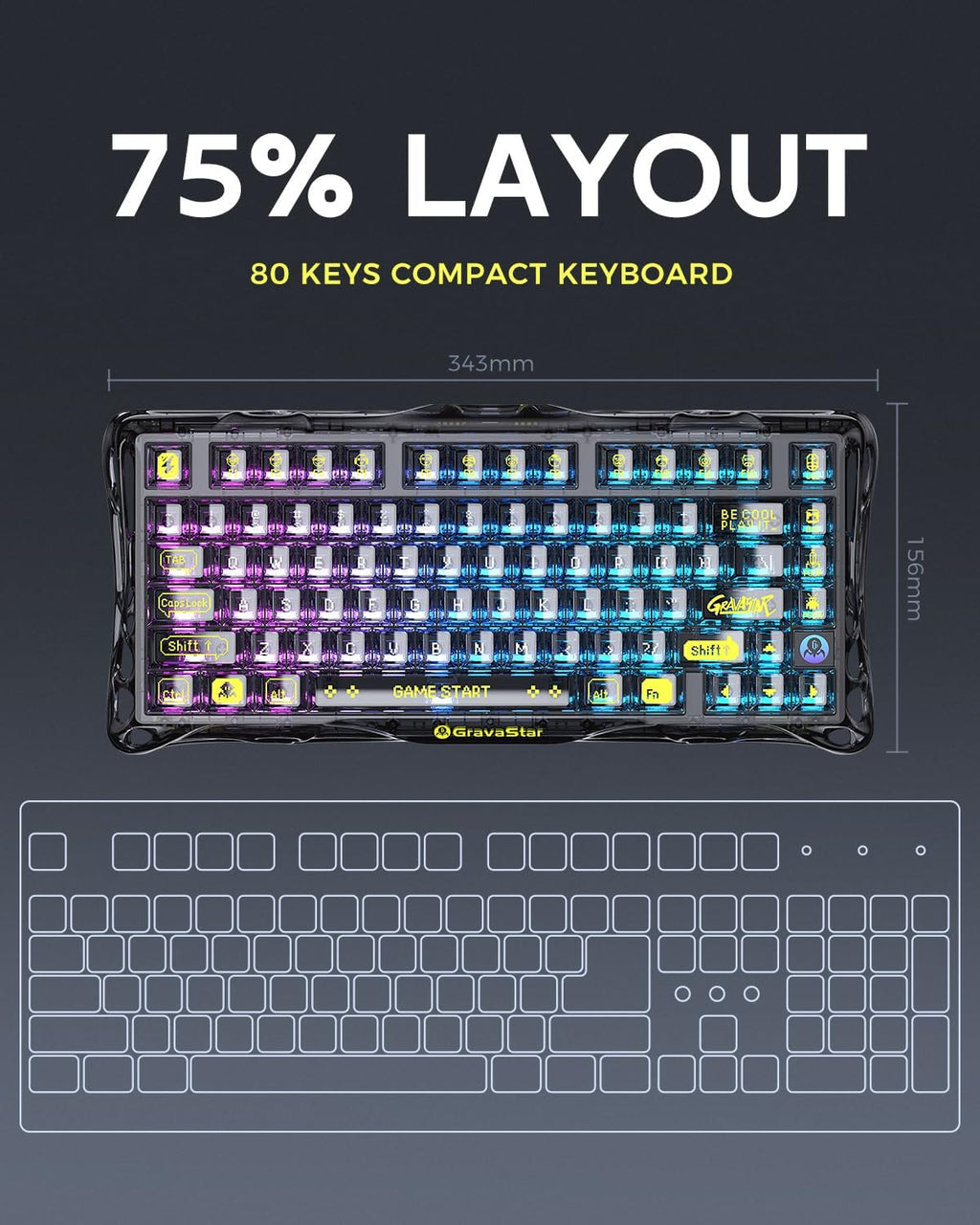 GravaStar Mercury K1 Lite 75% teclado para juegos, teclado inalámbr...