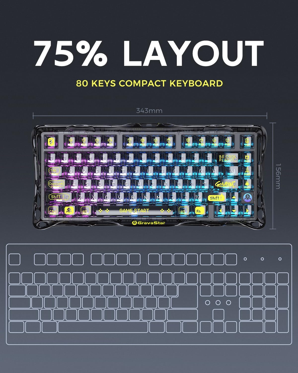 GravaStar Mercury K1 Lite 75% teclado para juegos, teclado inalámbr...