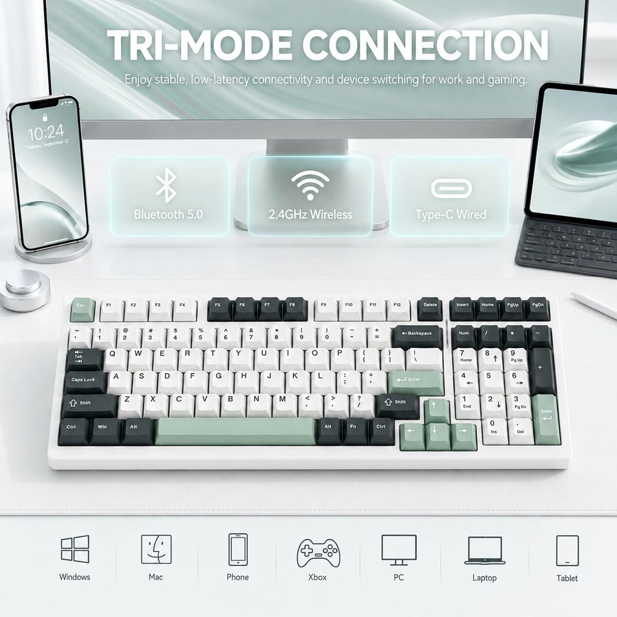 VGN Teclado inalámbrico 95% S99, teclado para juegos de tres modos...