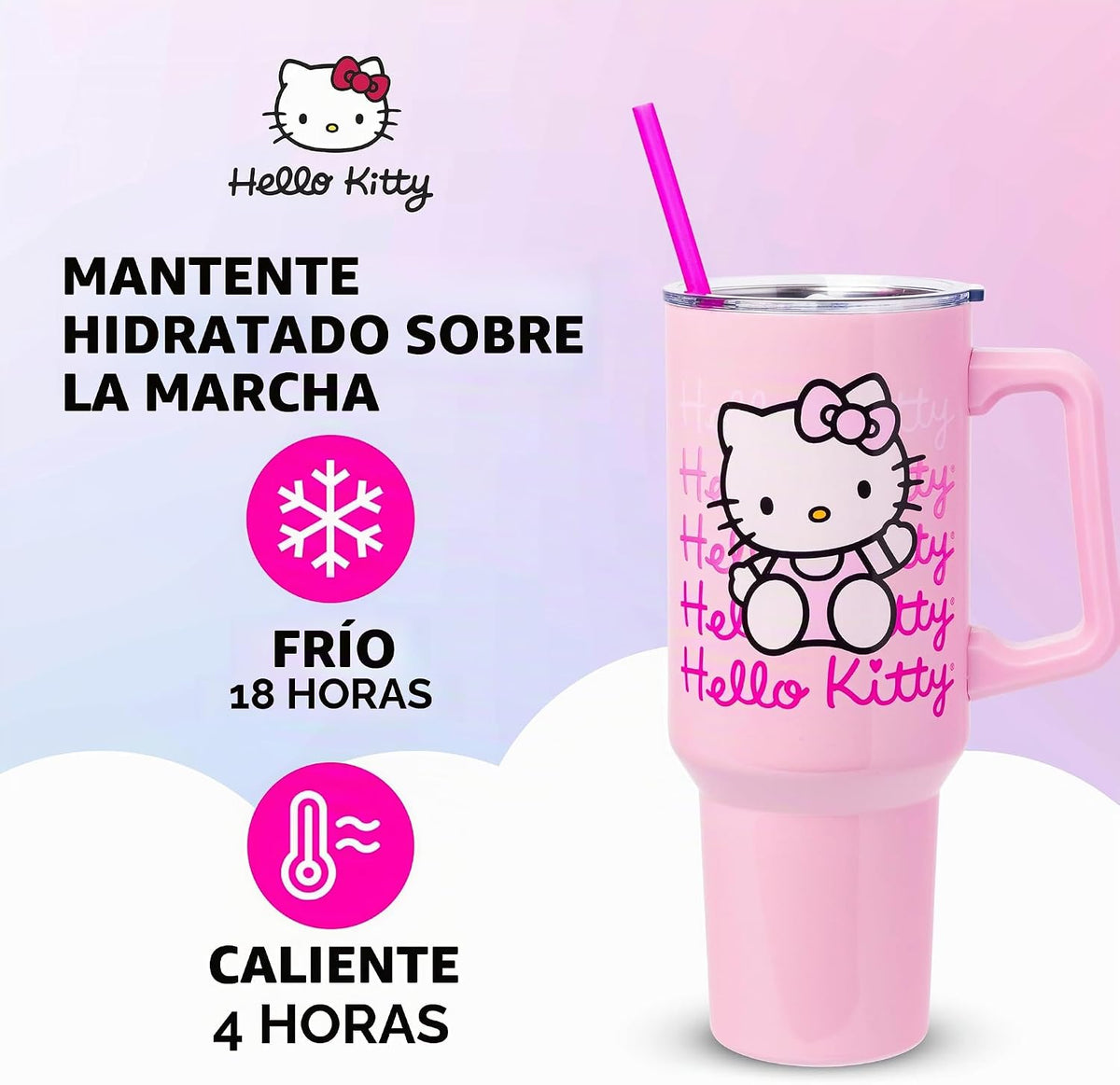 Silver Buffalo - Vaso de acero inoxidable con asa y pajita, cabe en...