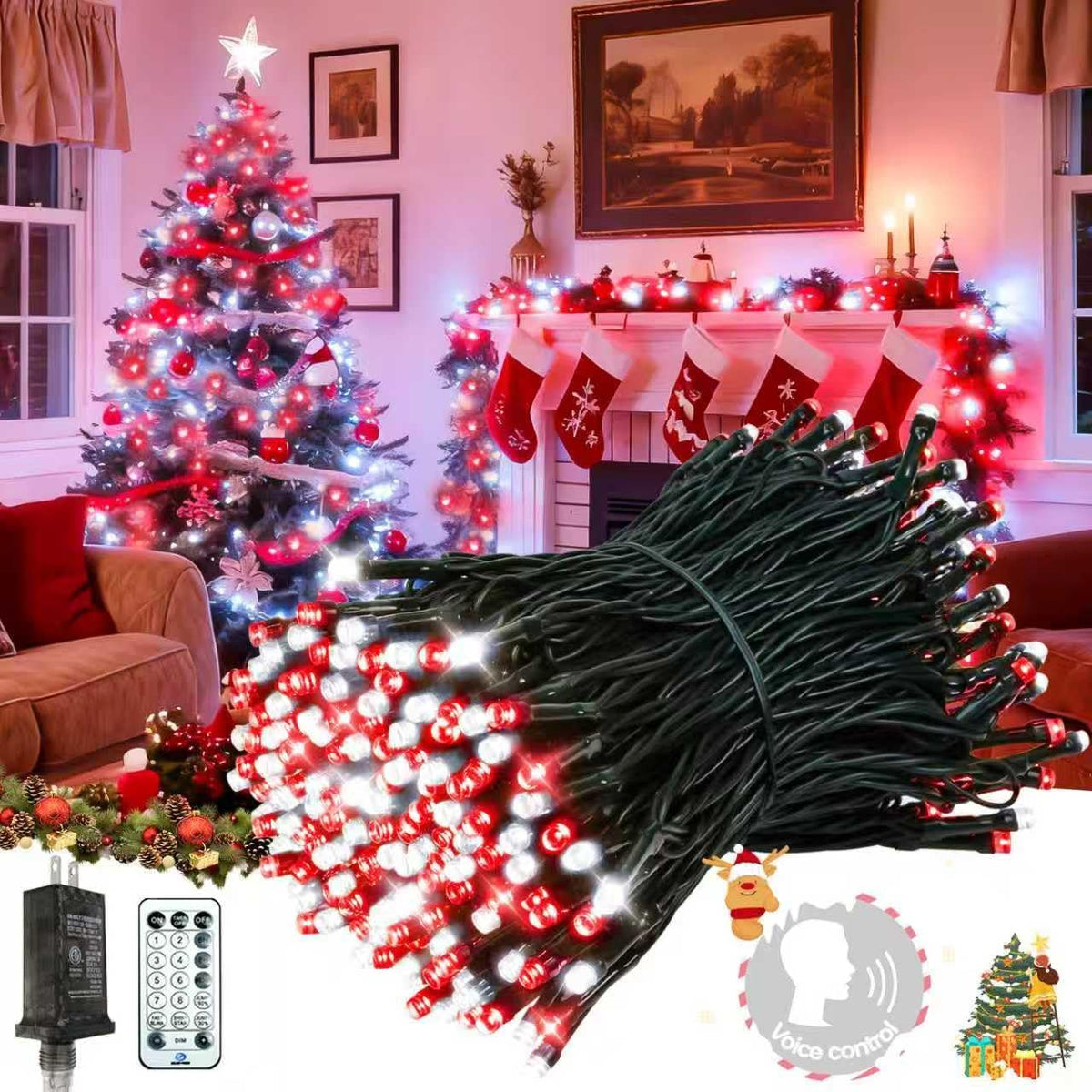 Tira de luces de Navidad con control por voz, 88 pies, 240 LED, con...