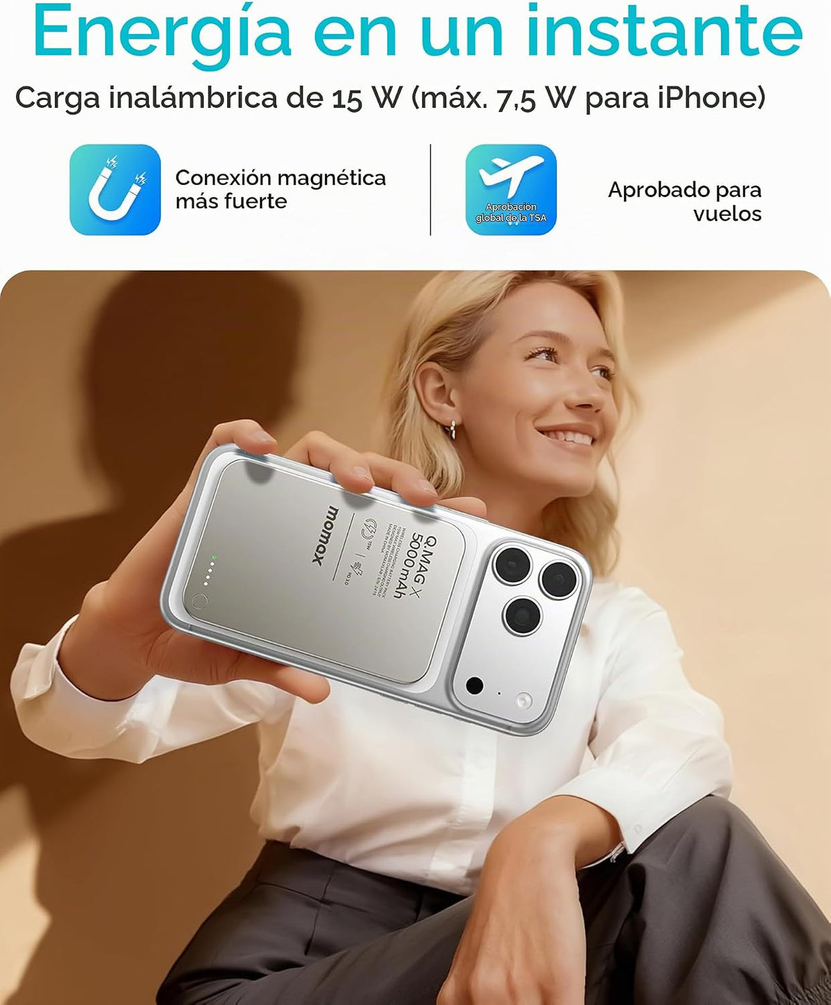 MOMAX Banco de energía magnético de 5000 mAh, ultra delgado de 0.3...