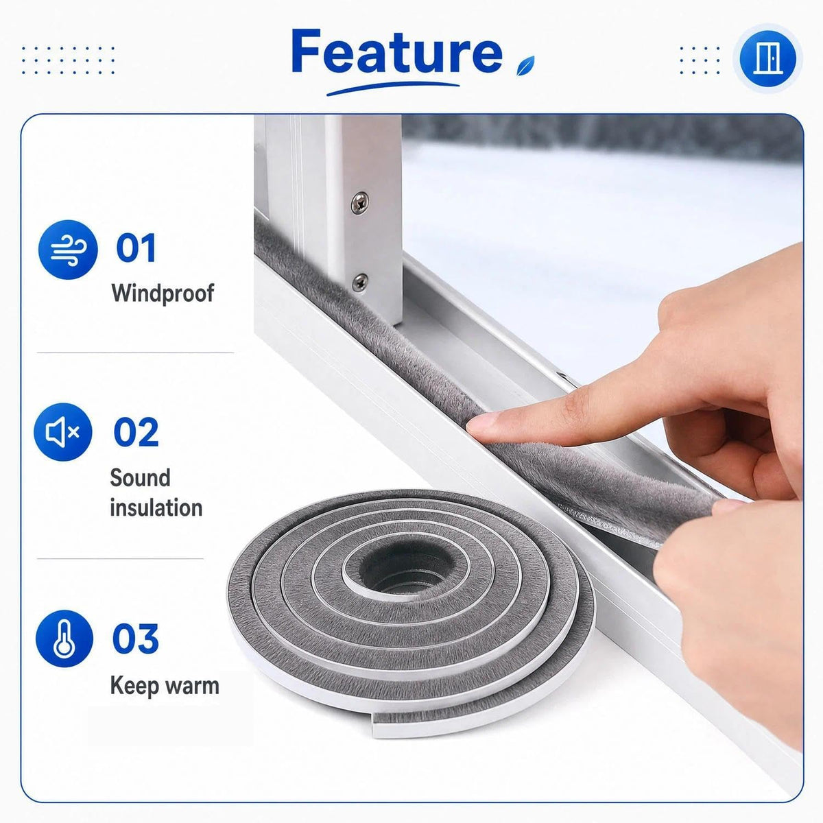 ZOMPAGO Burlete para puertas\/ventanas, cinta de sellado de pila, 0...