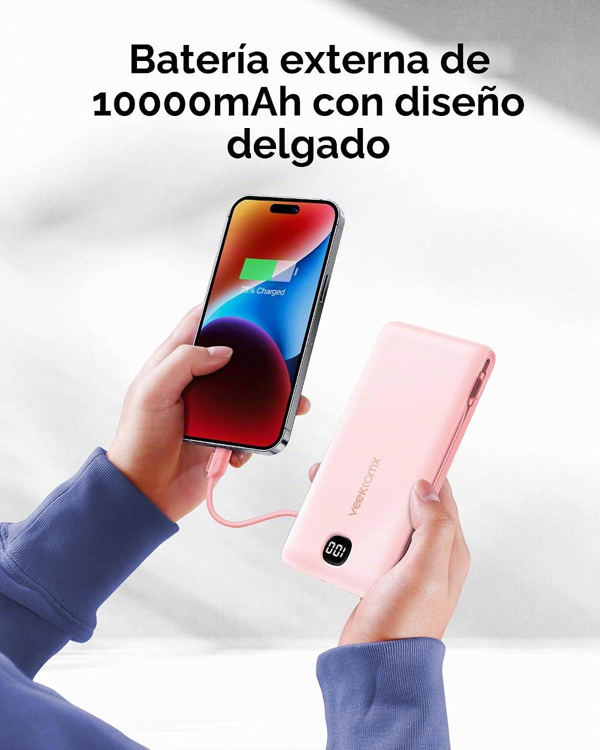 Cargador portátil VEEKTOMX de 10000 mAh con cables integrados y enc...