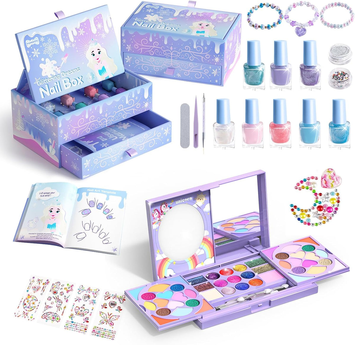 Tomons Kit de maquillaje para niños para niñas, juego de belleza de...